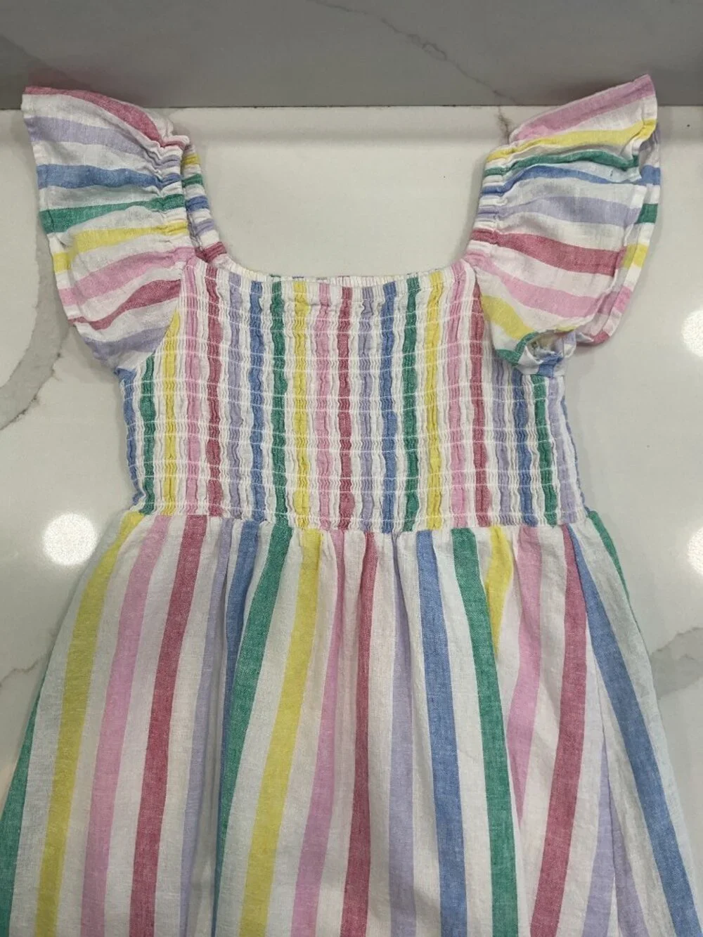 Gap Kids Flutter Rainbow Dress Linen Cotton Square Neck Size L Summer Party